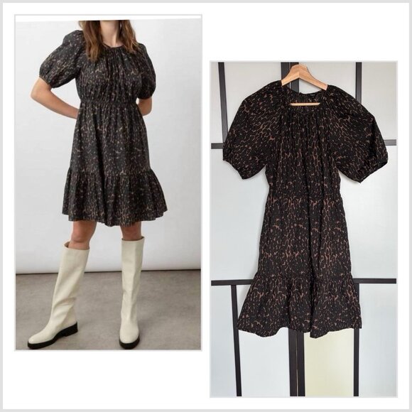 Rails khloe dress in savannah Puff Sleeves Animal Print Size Medium Preppy Boho - Picture 2 of 14